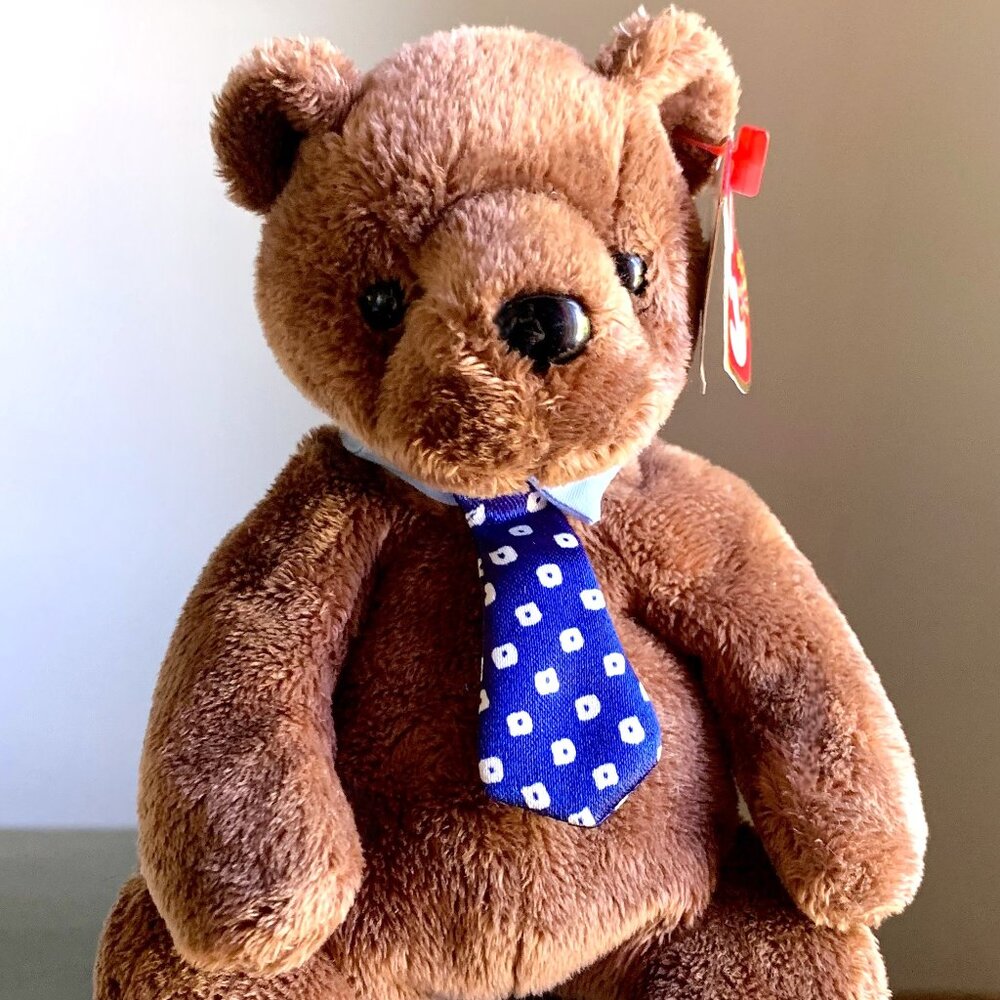 2001 4351 Father's Day Dad Hero Teddy Bear Blue Necktie Ty Plush Beanie Baby MWT